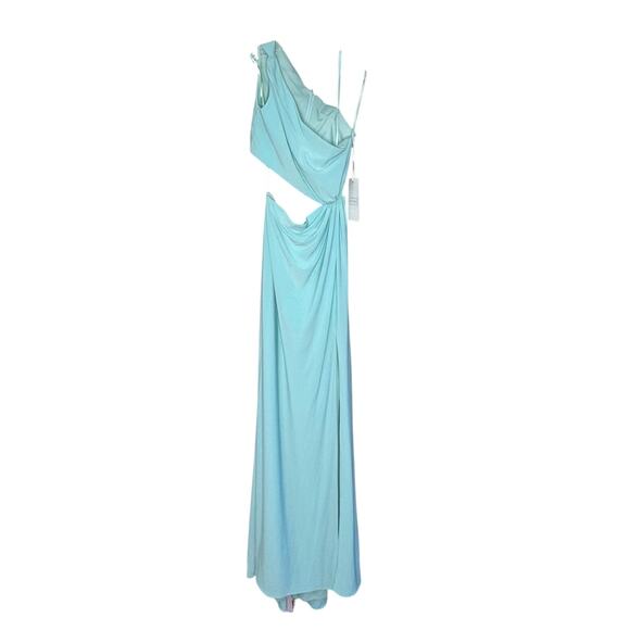 Mac Duggal NWT One Shoulder Ruched Cut Out Jersey Gown in Mint Size 4 - Picture 3 of 7